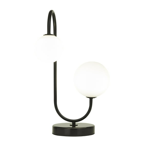 DecMode 18" 2 Light Orb Black Table Lamp with White Glass Shade