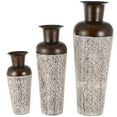 thumbnail image 1 of DecMode 18", 39", 28"H Tall Tapered Floor White Metal Vase with Brown Trumpet Tops, Set of 3, 1 of 9