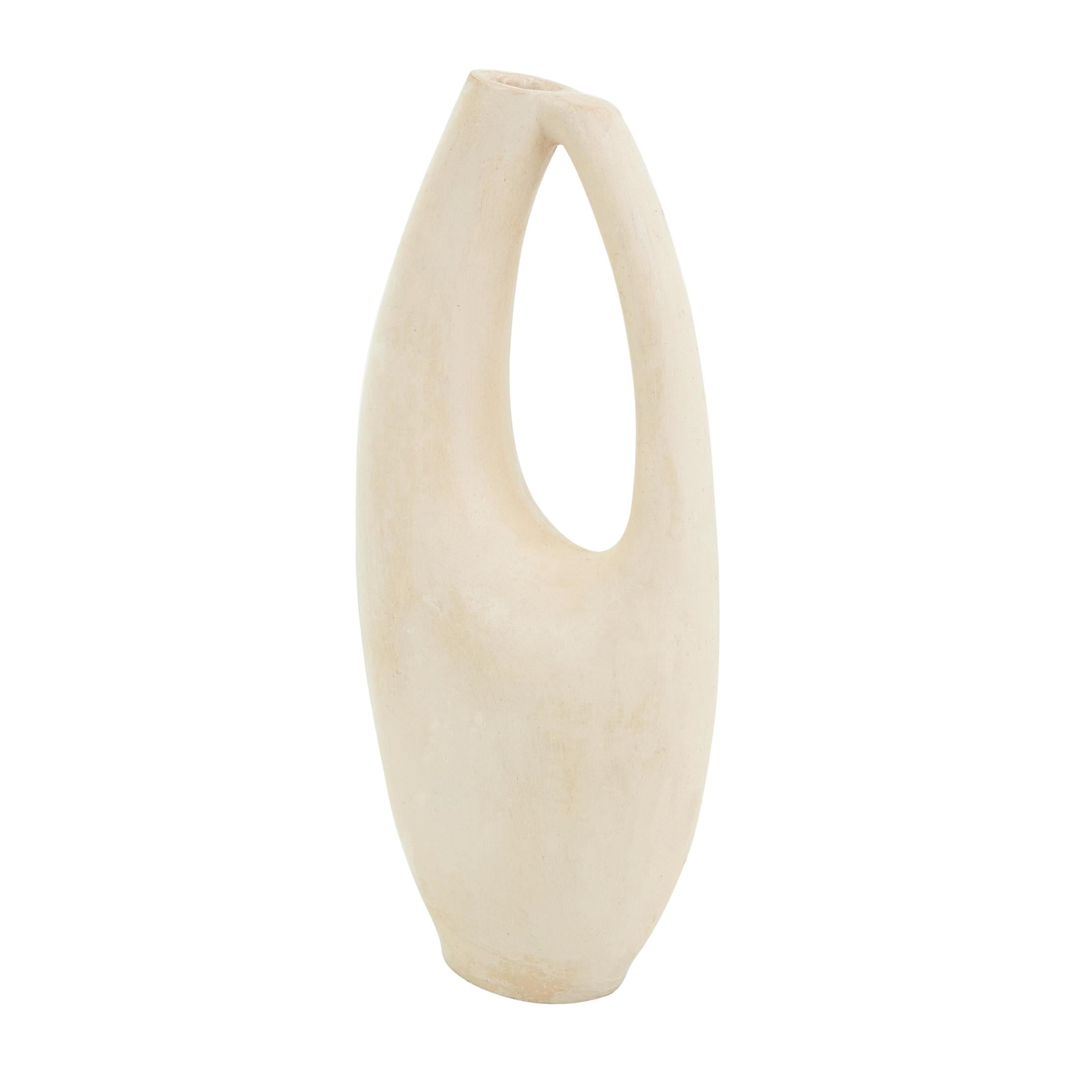 DecMode 18" Abstract Curved Beige Paper Mache Vase with Handle