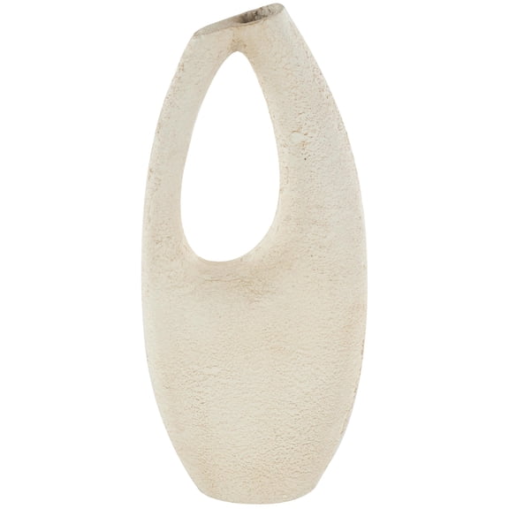 DecMode 18" Abstract Curved Cutout Cream Paper Mache Vase with Brown Distressed Texturing
