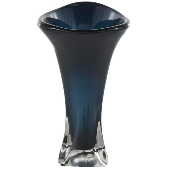 DecMode 18" Abstract Ombre Tulip Dark Blue Glass Vase with Clear Base