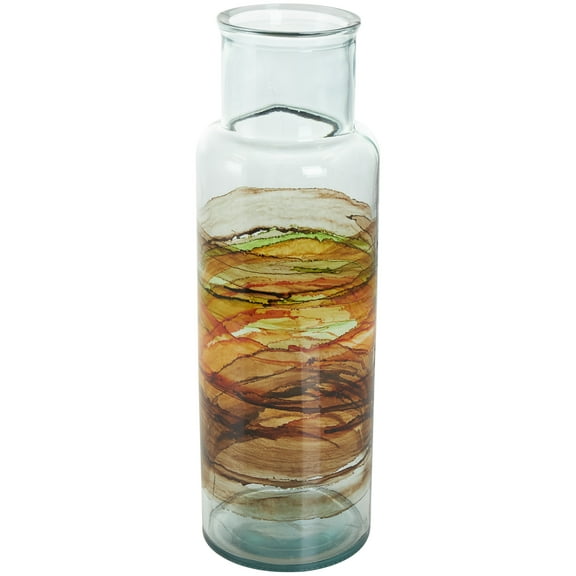 DecMode 18" Abstract Recycled Glass Vase with Swirled Colored Glass Bands