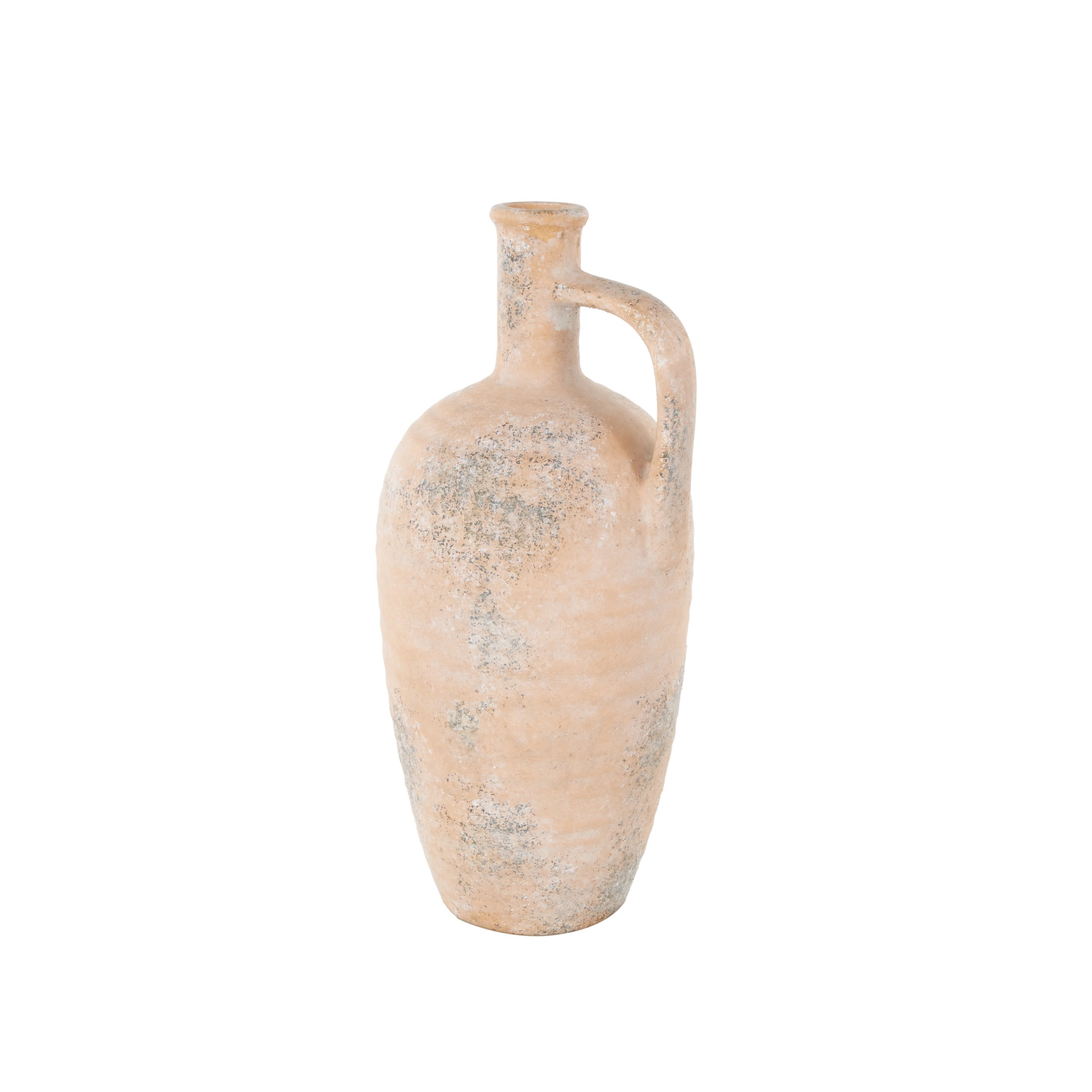 DecMode 18" Antique Style Distressed Beige Ceramic Vase with Handle