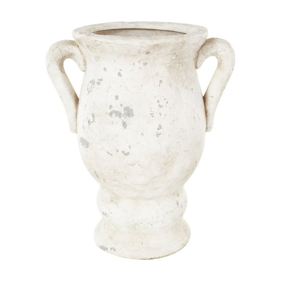 DecMode 18" Antique Style Distressed Cream Ceramic Vase with Handles