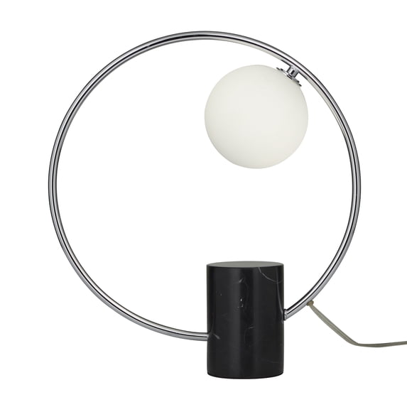 DecMode 18" Circular Silver Table Lamp with White Glass Shade