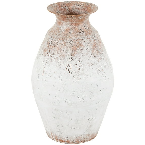 DecMode 18" Distressed Textured Copper Metal Vase with Terracotta Accents
