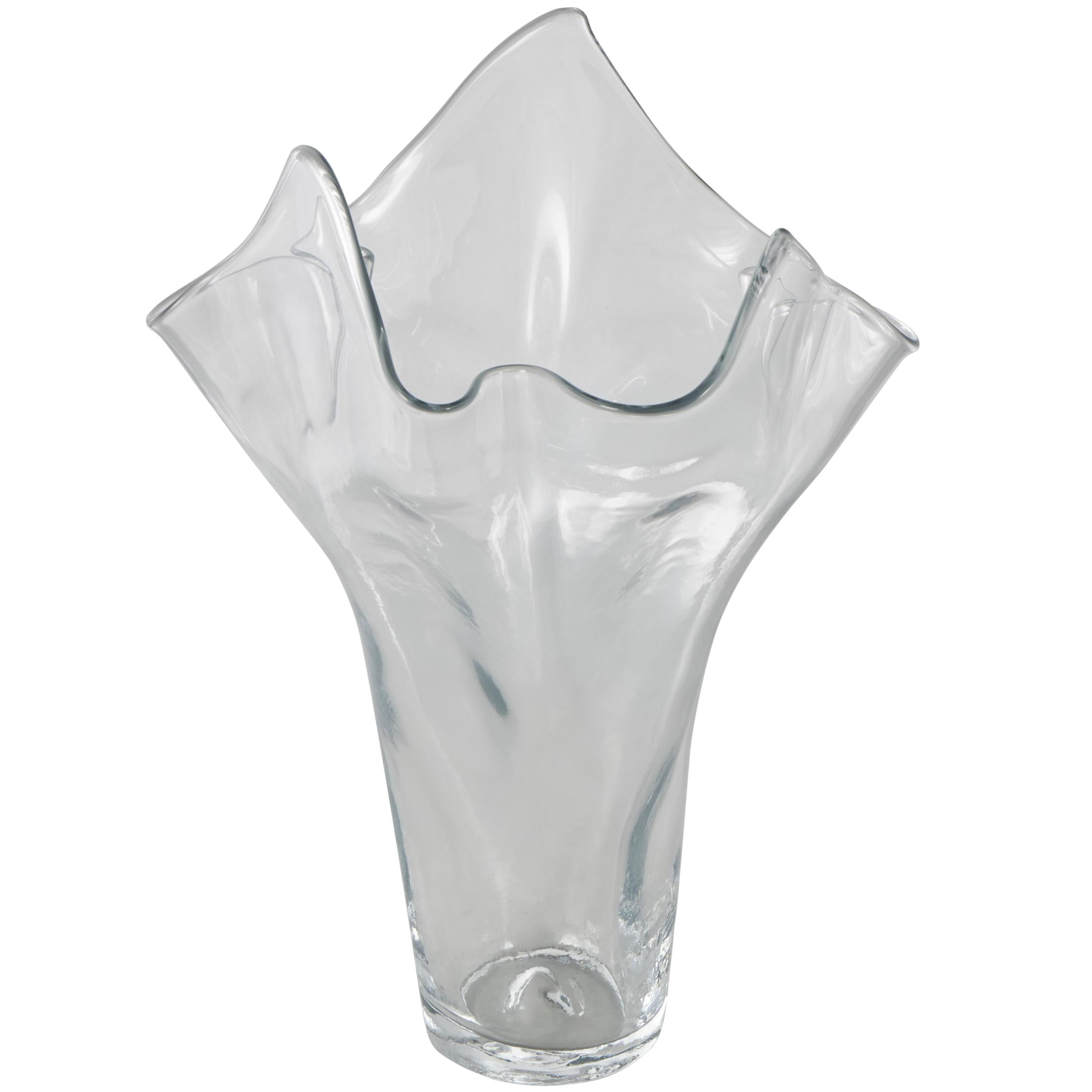 DecMode 18" Floral Tulip Inspired Glass Vase with Wavy Opening