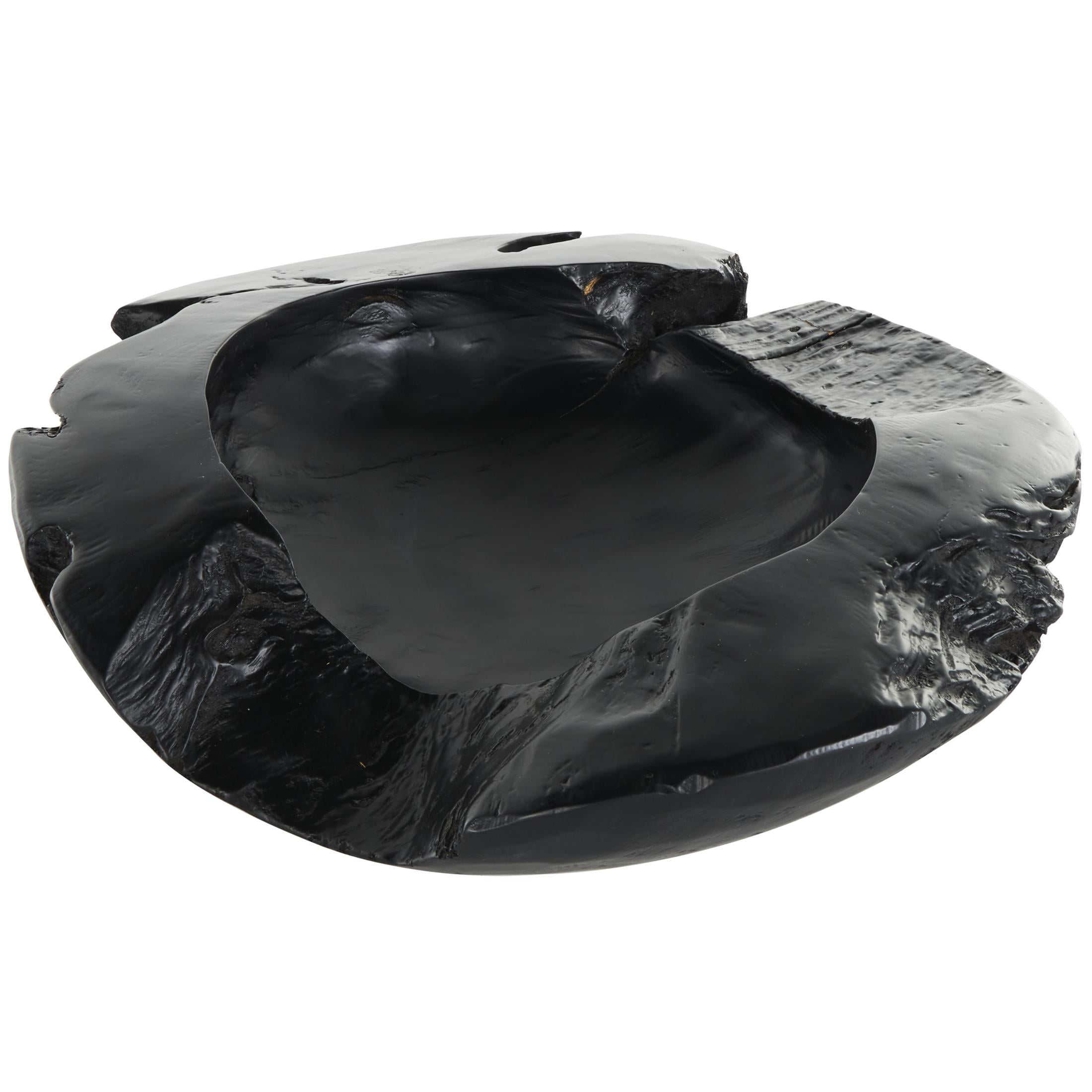 DecMode 18" Handmade Round Live Edge Black Teak Wood Decorative Bowl