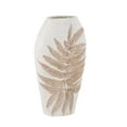 thumbnail image 1 of DecMode 18" Leaf White Polystone Vase with Brown Dimensional Leaves, 1 of 13