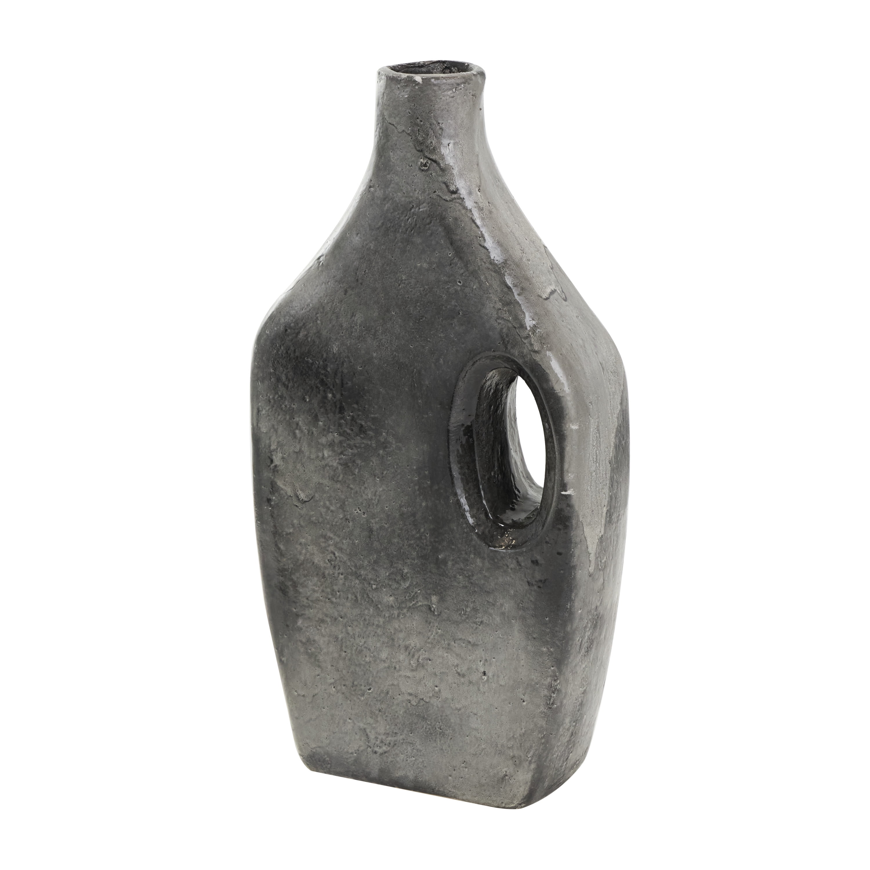 DecMode 18" Marble Inspired Gray Paper Mache Vase with Cutout Handle