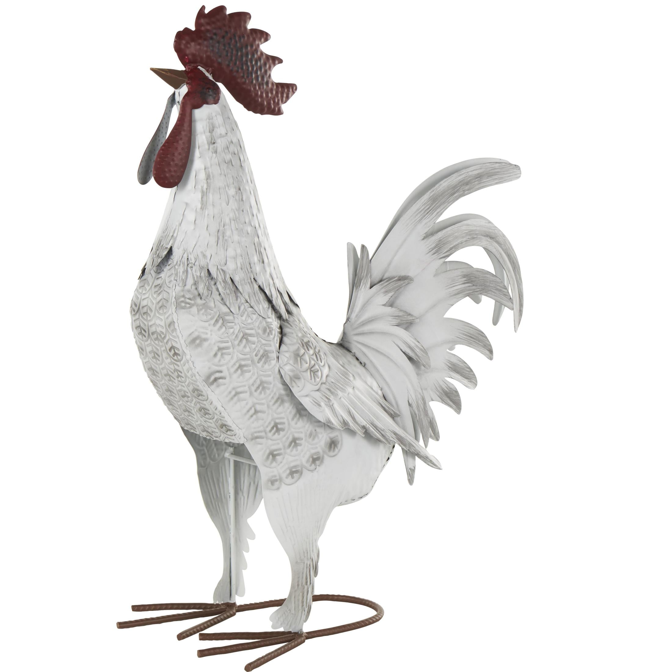 DecMode 18" Rooster Garden Sculpture with Black Texturing and Red Accents