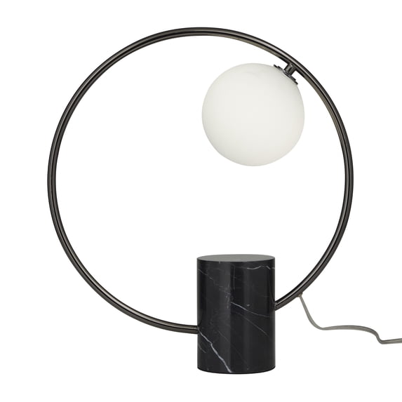 DecMode 18" Round Black Table Lamp with White Glass Shade