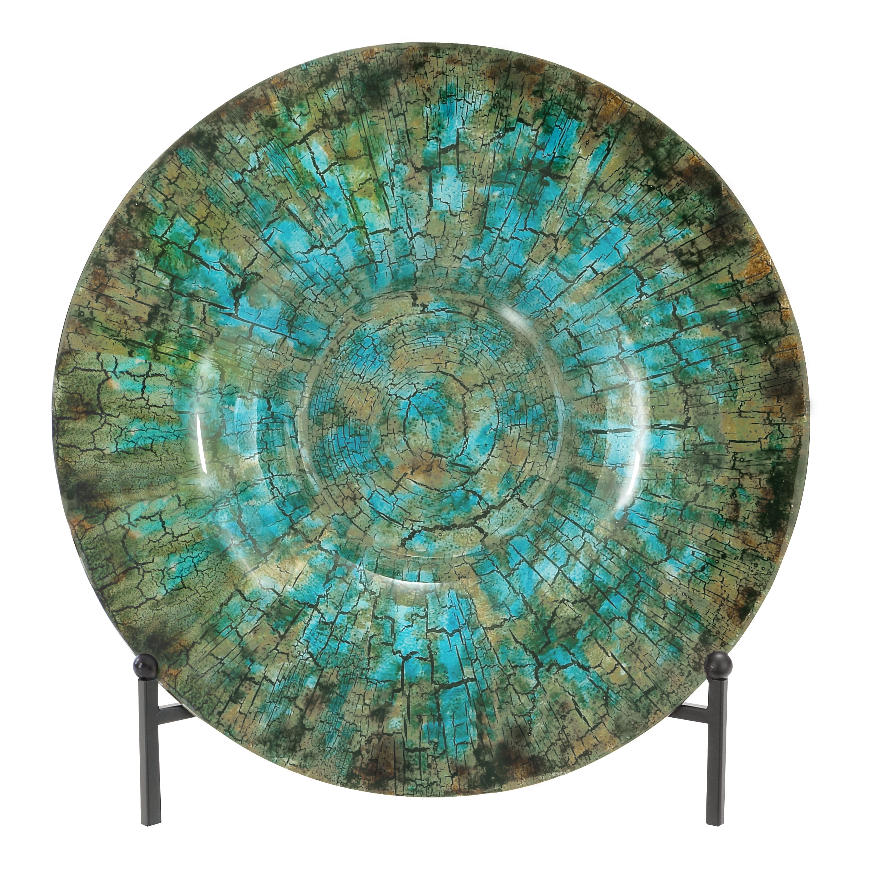 18" Green Crackle Embellished Glass Decorative Charger with Stand