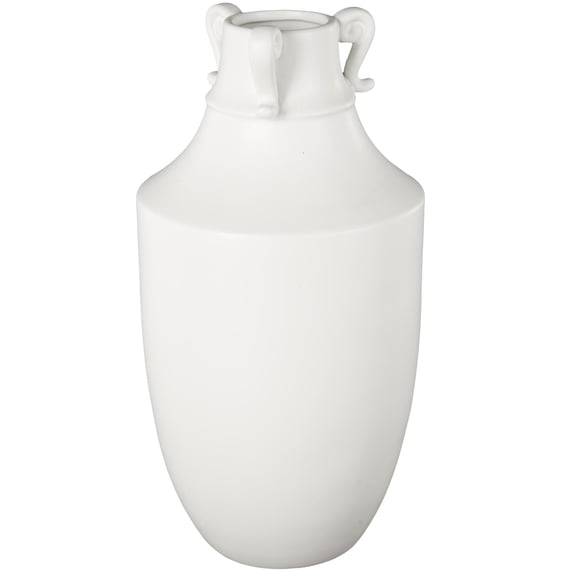 DecMode 18" Scroll Sleek Amphora White Ceramic Vase with Handles