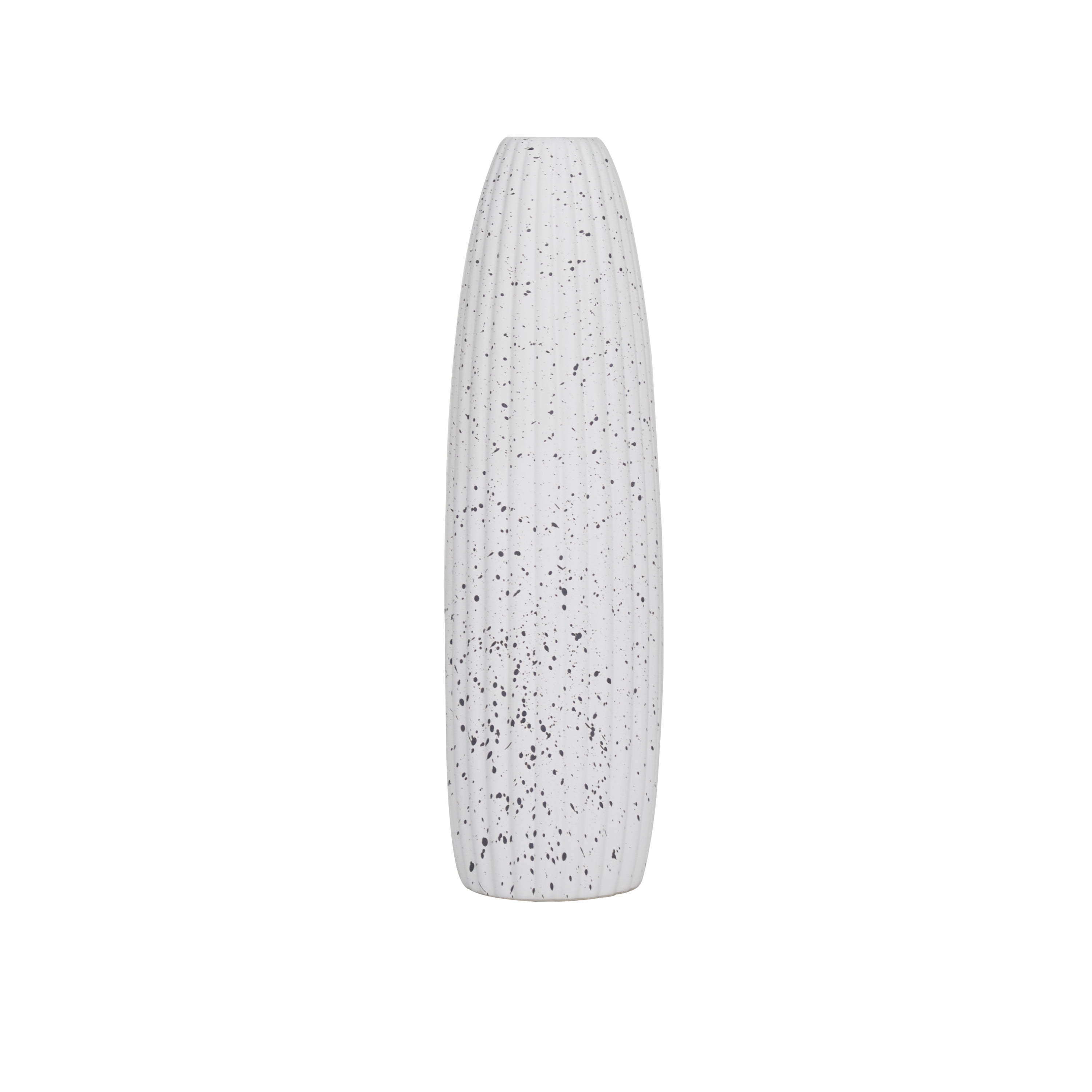 Tall Speckled White Ceramic Cylinder Vase