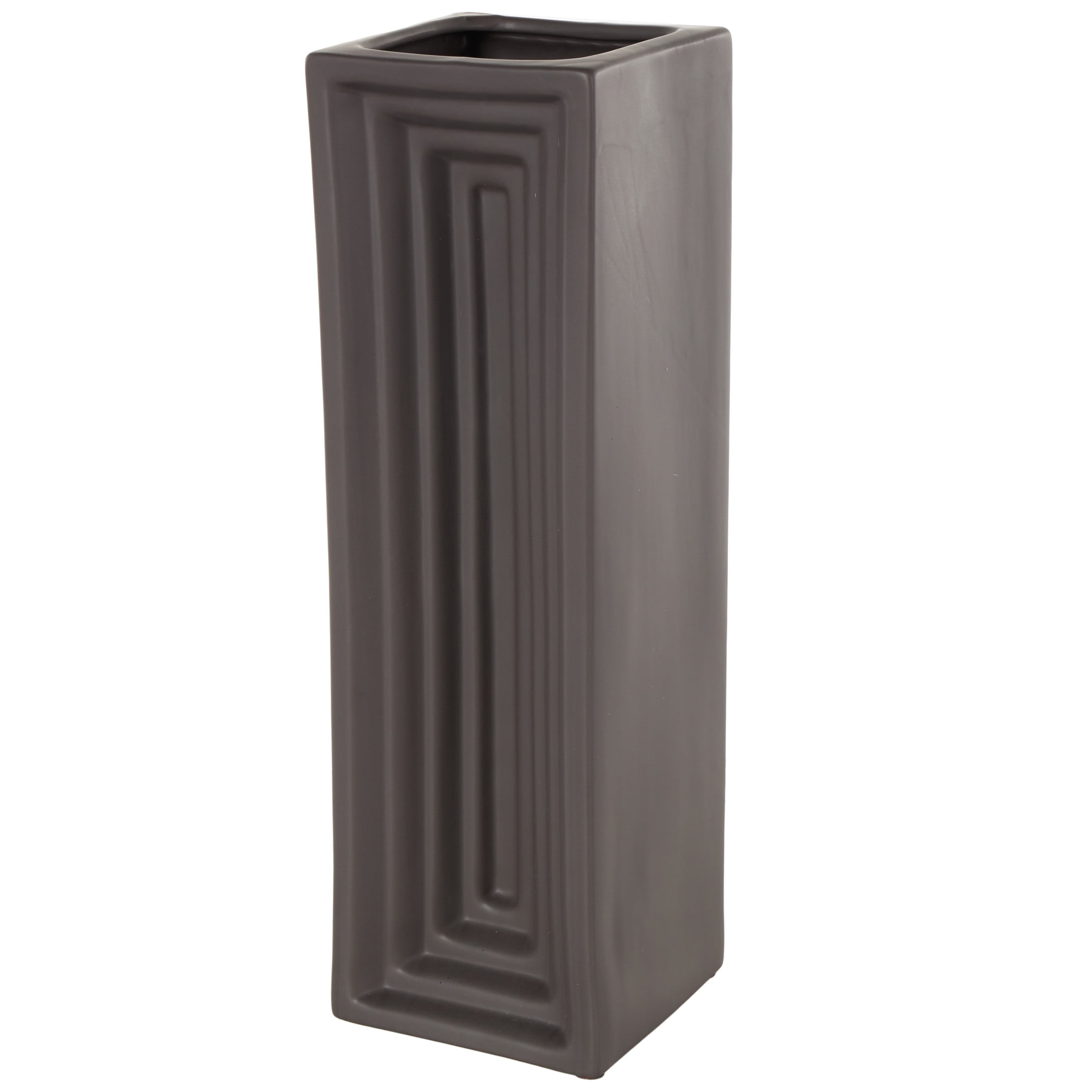 DecMode 18" Geometric Concaved Rectangular Black Ceramic Vase