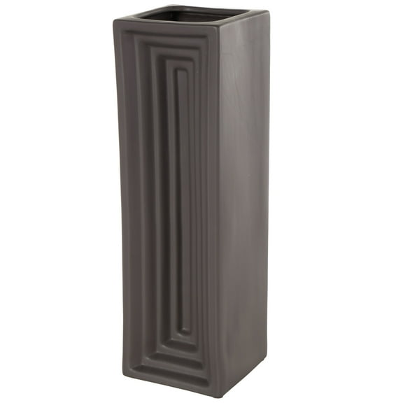 DecMode 18" Geometric Concaved Rectangular Black Ceramic Vase