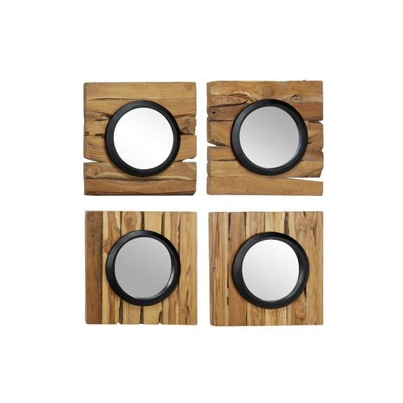 DecMode 18"W, 18"H Brown Handmade Wall Mirror, Set of 4