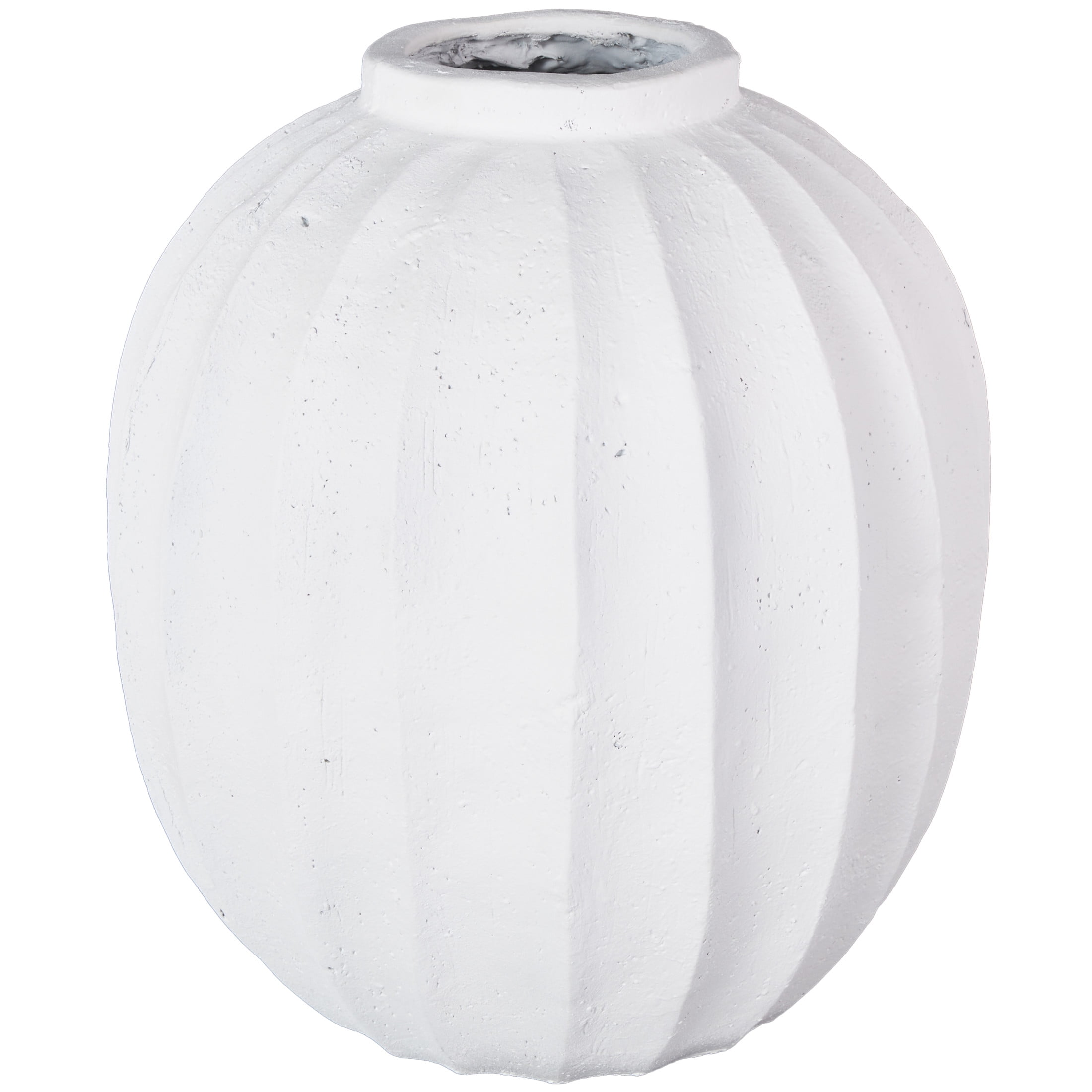 DecMode 18" Wide White Magnesium Oxide Vase with Carved Grooves