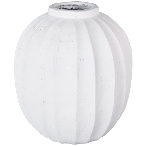 DecMode 18" Wide White Magnesium Oxide Vase with Carved Grooves