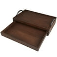 thumbnail image 1 of DecMode 18" x 11" Brown Wood Hidden Drawer Tray with Black Metal Handles, 1-Piece, 1 of 8