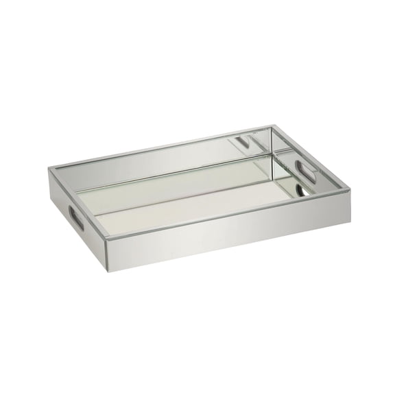 DecMode 18" x 14" Silver Wooden Mirrored Tray, 1-Piece