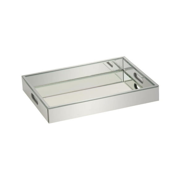 DecMode 18" x 14" Silver Wooden Mirrored Tray, 1-Piece