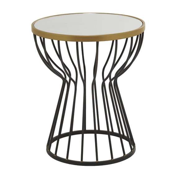 DecMode 18" x 21" Black Metal Accent Table with Mirrored Glass Top, 1-Piece