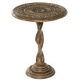thumbnail image 1 of DecMode 18" x 22" Brown Mango Wood Handmade Intricately Carved Floral Accent Table with Spiral Leg and Elevated Base, 1-Piece, 1 of 7