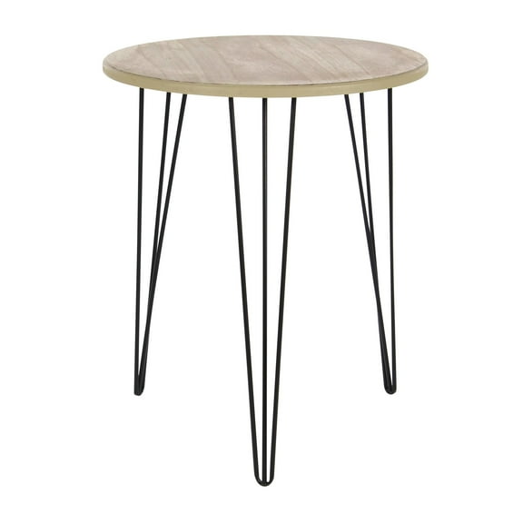 DecMode 18" x 22" Brown Wooden Accent Table with Black Metal Hairpin Legs, 1-Piece
