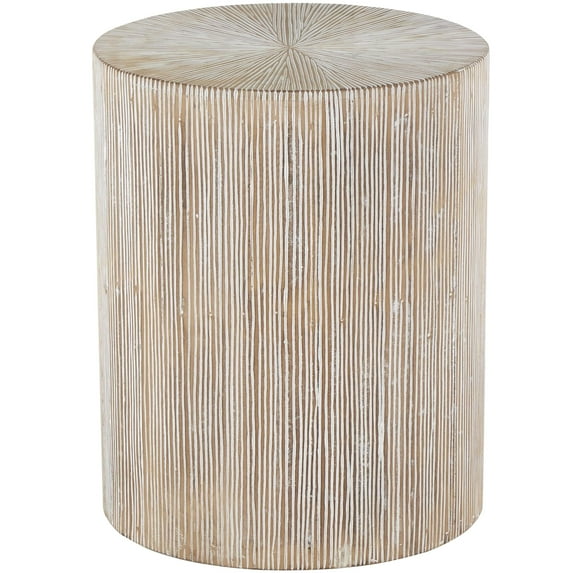 DecMode 18" x 22" Brown Wooden Drum Starburst Accent Table with White Accents, 1-Piece