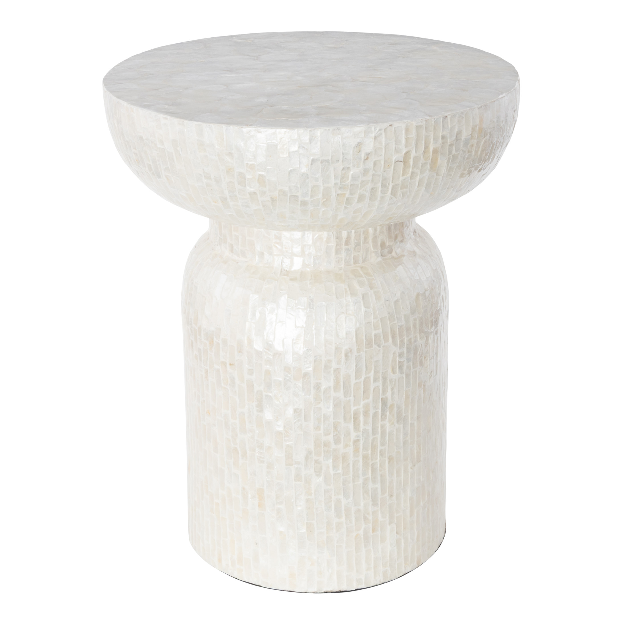 DecMode 18" x 22" Cream Capiz Shell Handmade Pedestal Mosaic Inlay Accent Table, 1-Piece