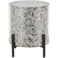 thumbnail image 1 of DecMode 18" x 22" Multi Colored Mother of Pearl Shell Handmade Hexagon Mosaic Inlay Abstract Accent Table with Black Metal Legs, 1-Piece, 1 of 9