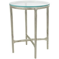 DecMode 18" x 23" Silver Aluminum Textured Accent Table with Glass Tabletop, 1-Piece