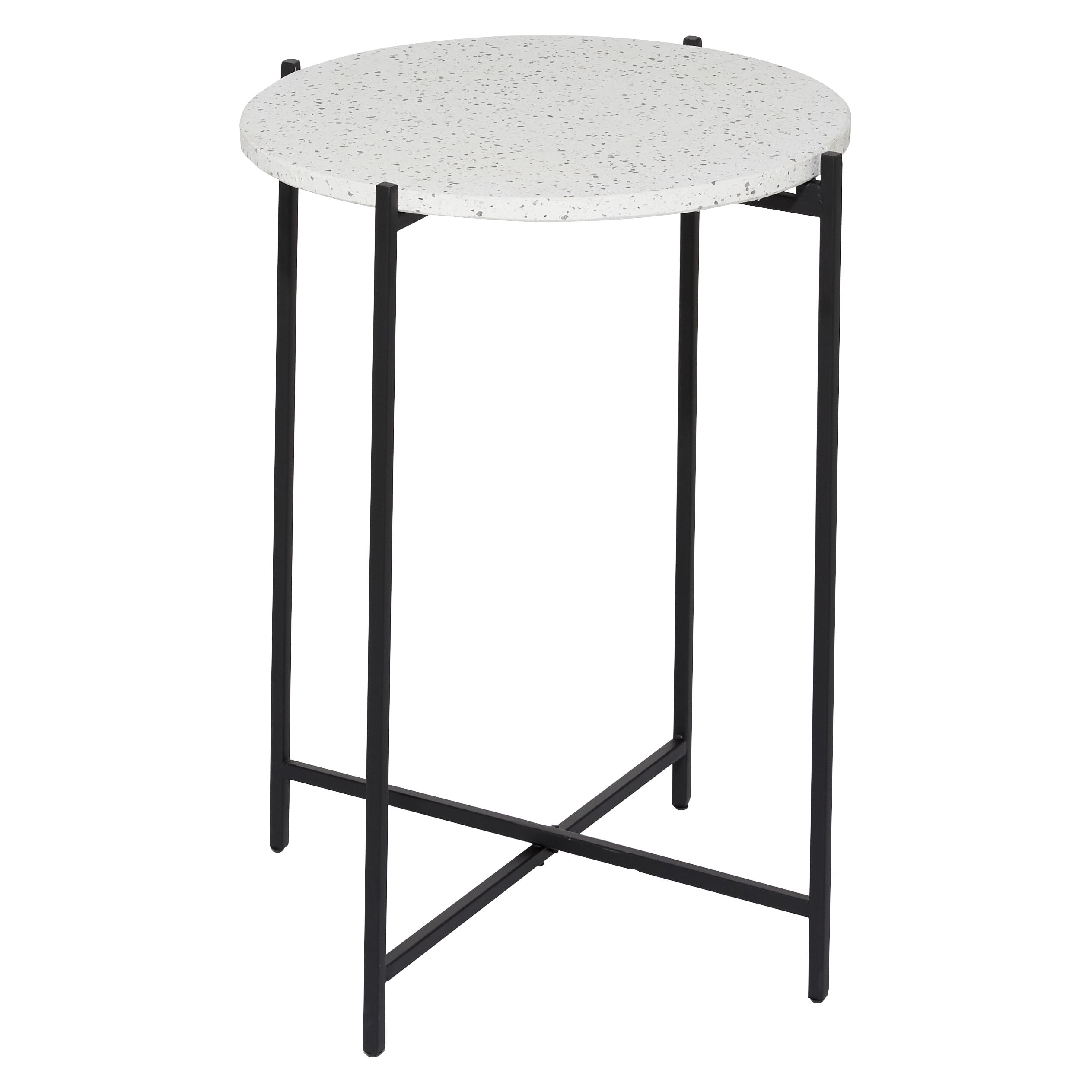 Elegant Black Terrazzo Round Accent Table with Metal Base