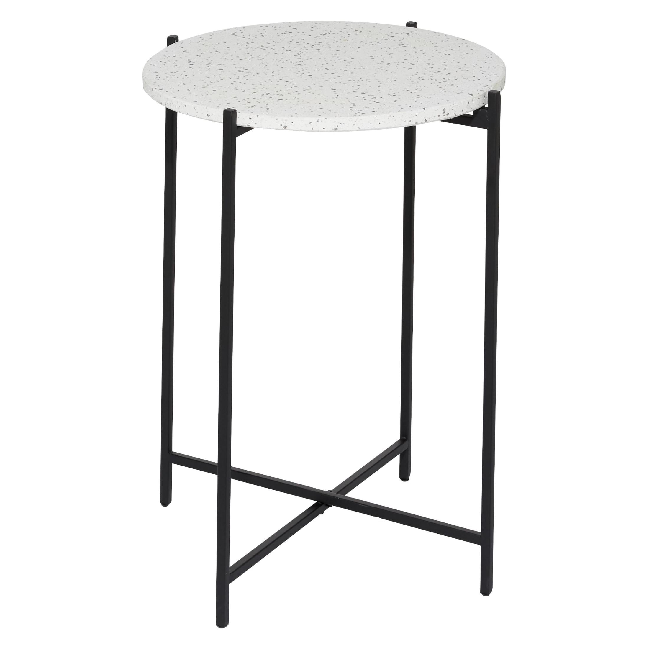 DecMode 18" x 24" White Terrazzo Stone Accent Table with Black Metal X-Stand, 1-Piece