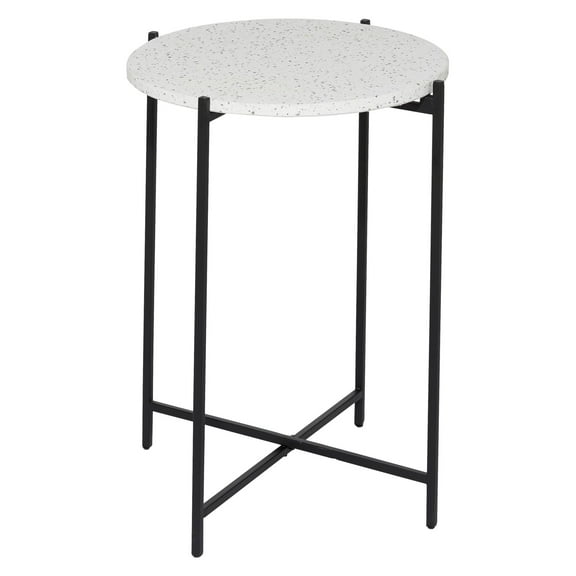 DecMode 18" x 24" White Terrazzo Stone Accent Table with Black Metal X-Stand, 1-Piece