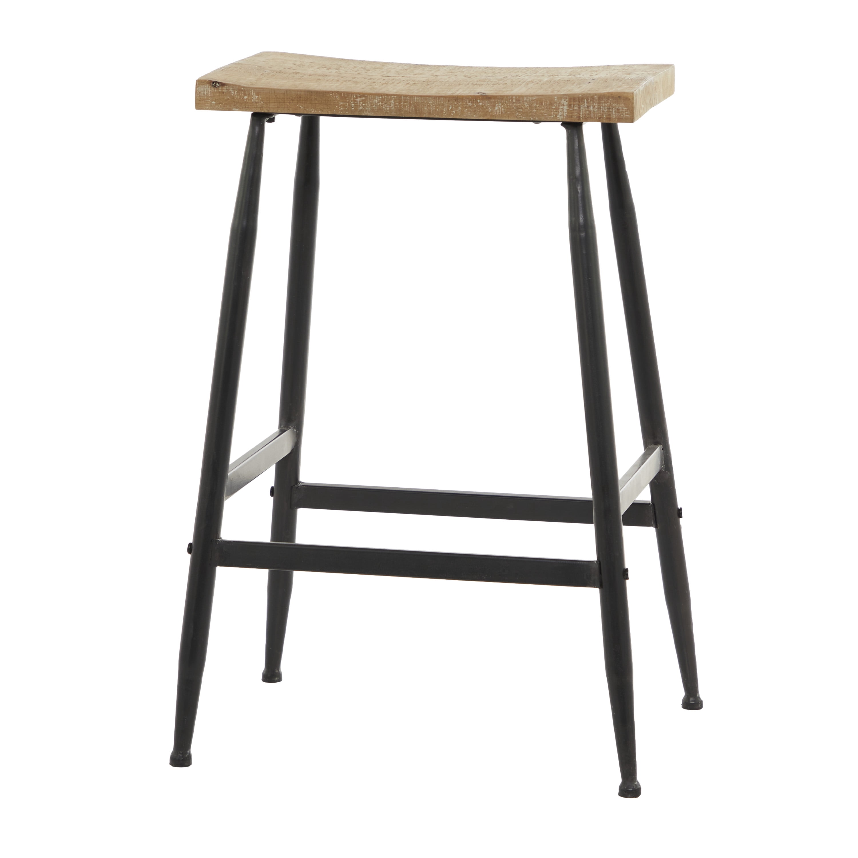 DecMode 18" x 25" Black Metal Counter Stool with Brown Wood Top, 1-Piece