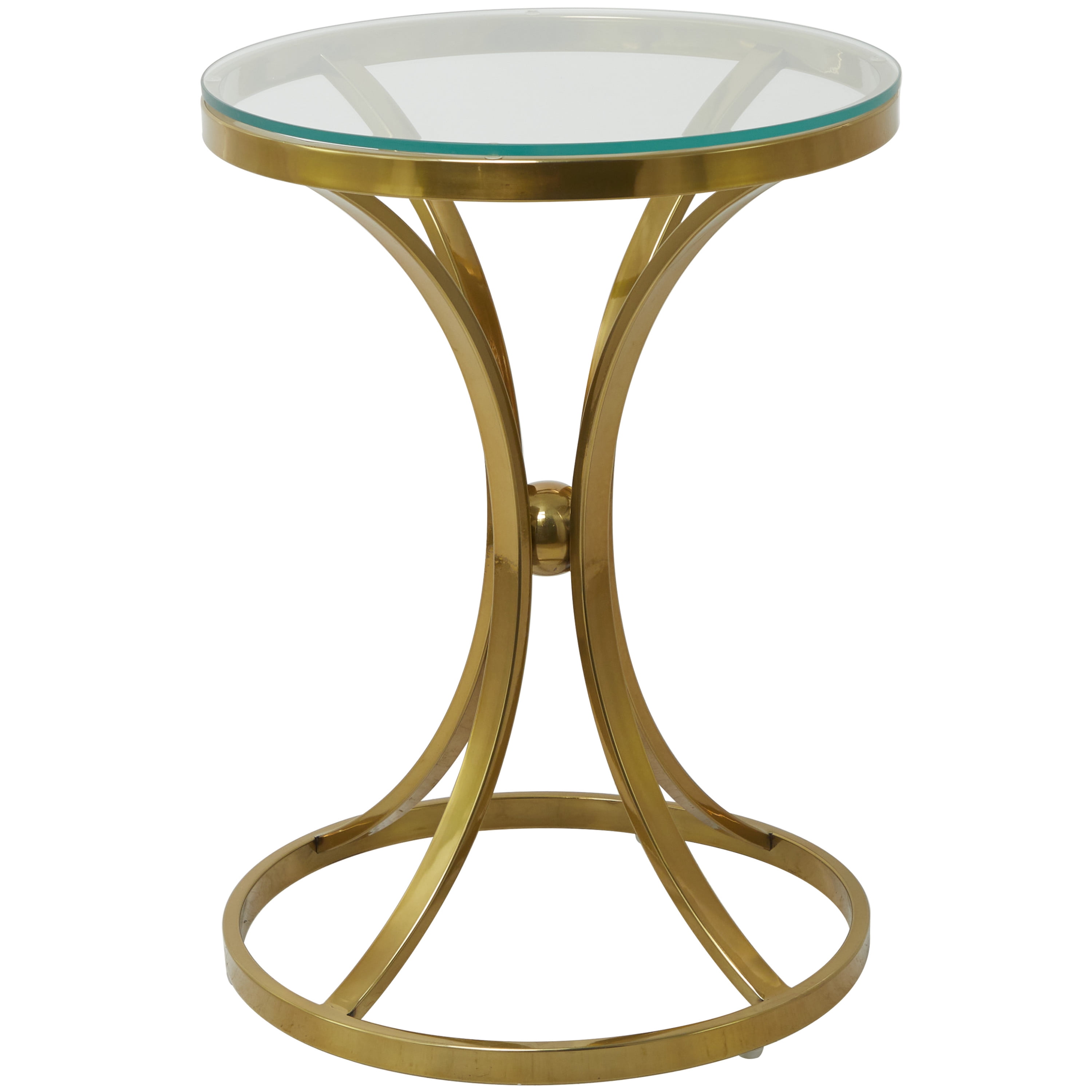 DecMode 18" x 25" Gold Stainless Steel Hourglass Shaped Stand Accent Table with Clear Glass Top, 1-Piece