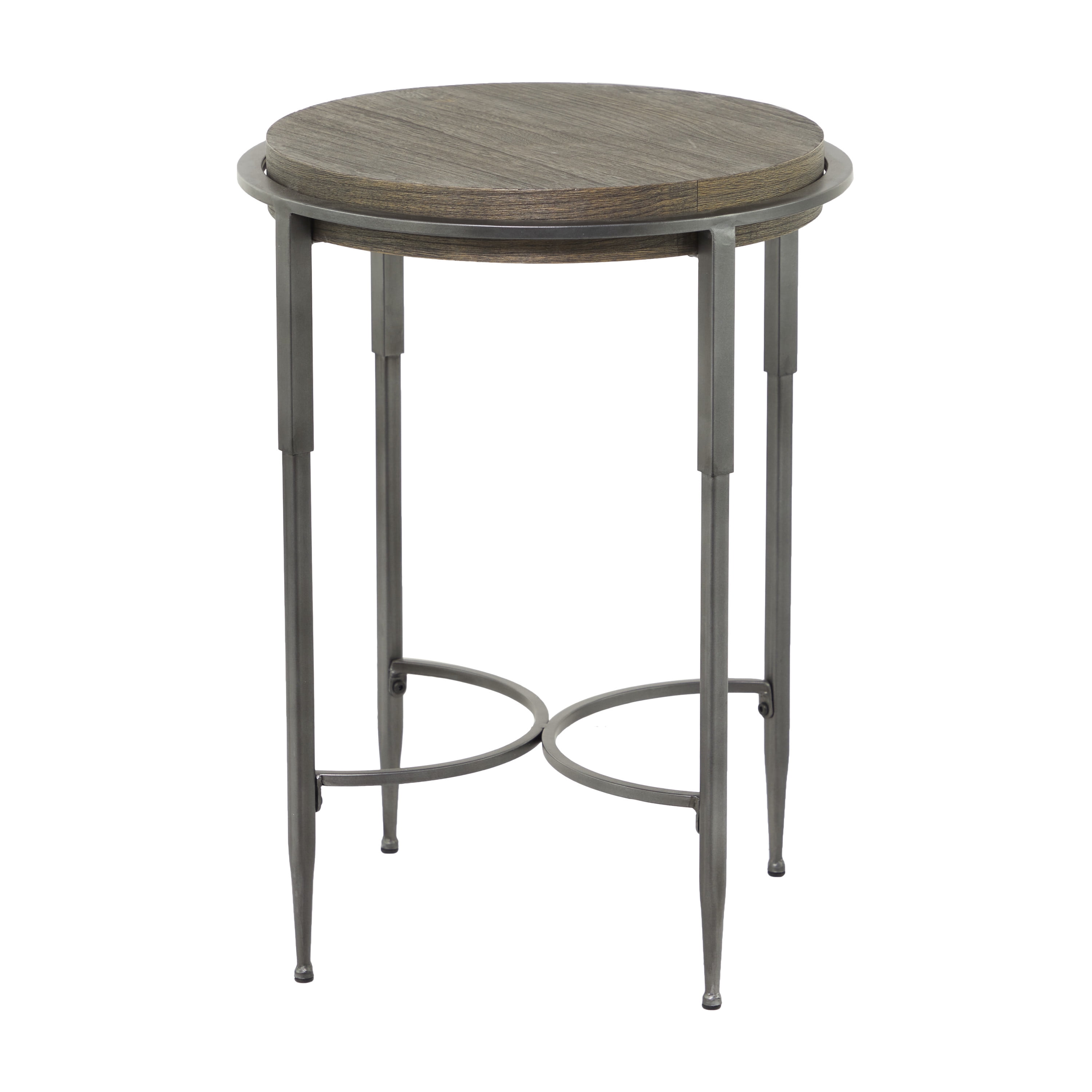 DecMode 18" x 25" Gray Metal Accent Table with Brown Wood Top, 1-Piece