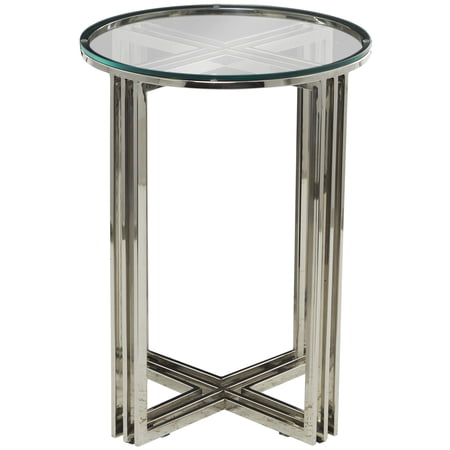 DecMode 18" x 25" Silver Stainless Steel Accent Table with Clear Glass Top, 1-Piece
