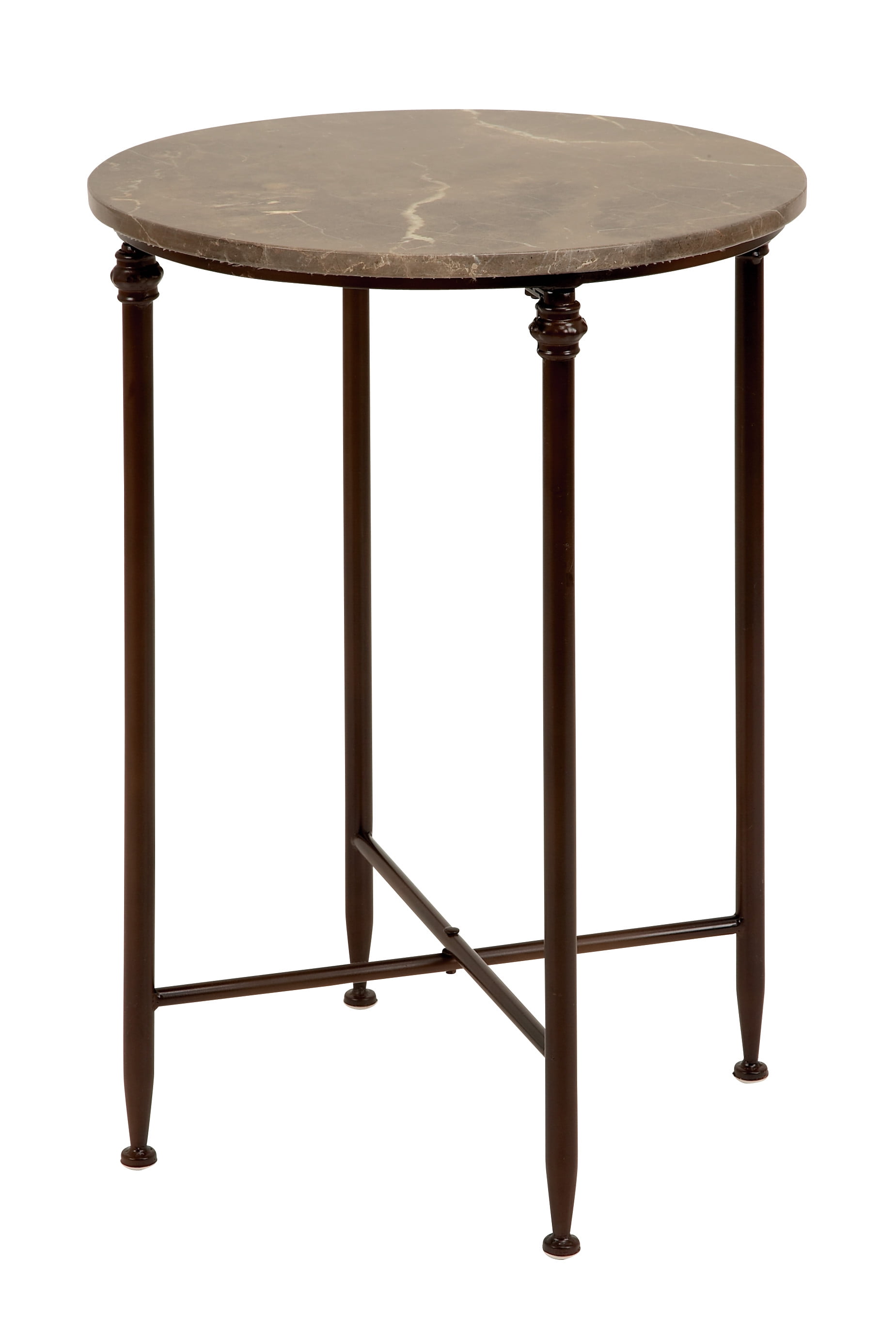 DecMode 18" x 26" Black Metal Accent Table with Marble Top, 1Piece