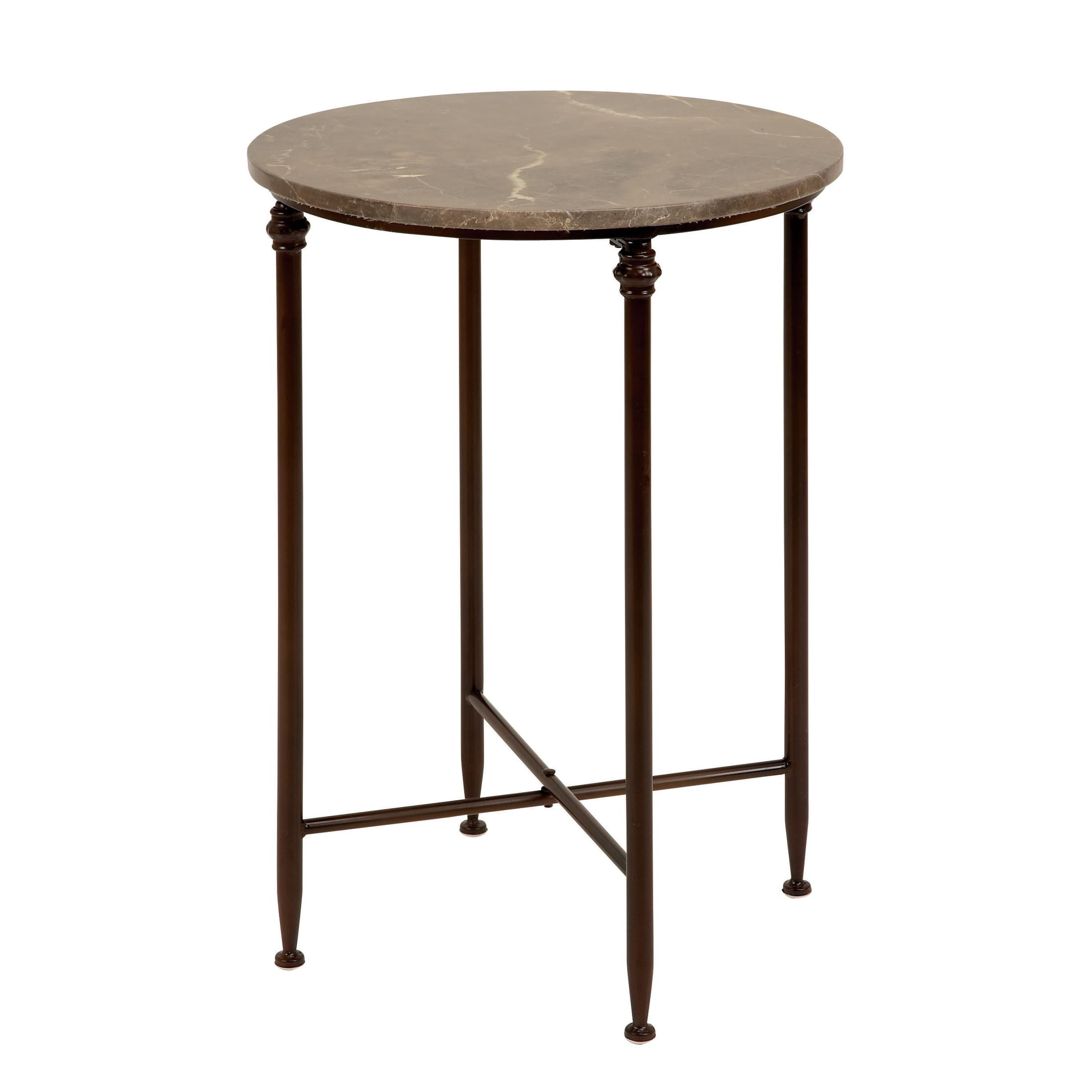 DecMode 18" x 26" Brown Marble Accent Table with Bronze Metal Legs, 1-Piece