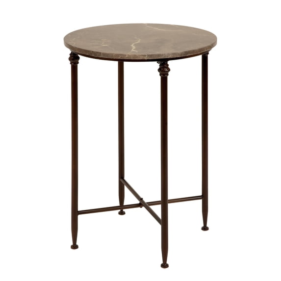DecMode 18" x 26" Brown Marble Accent Table with Bronze Metal Legs, 1-Piece
