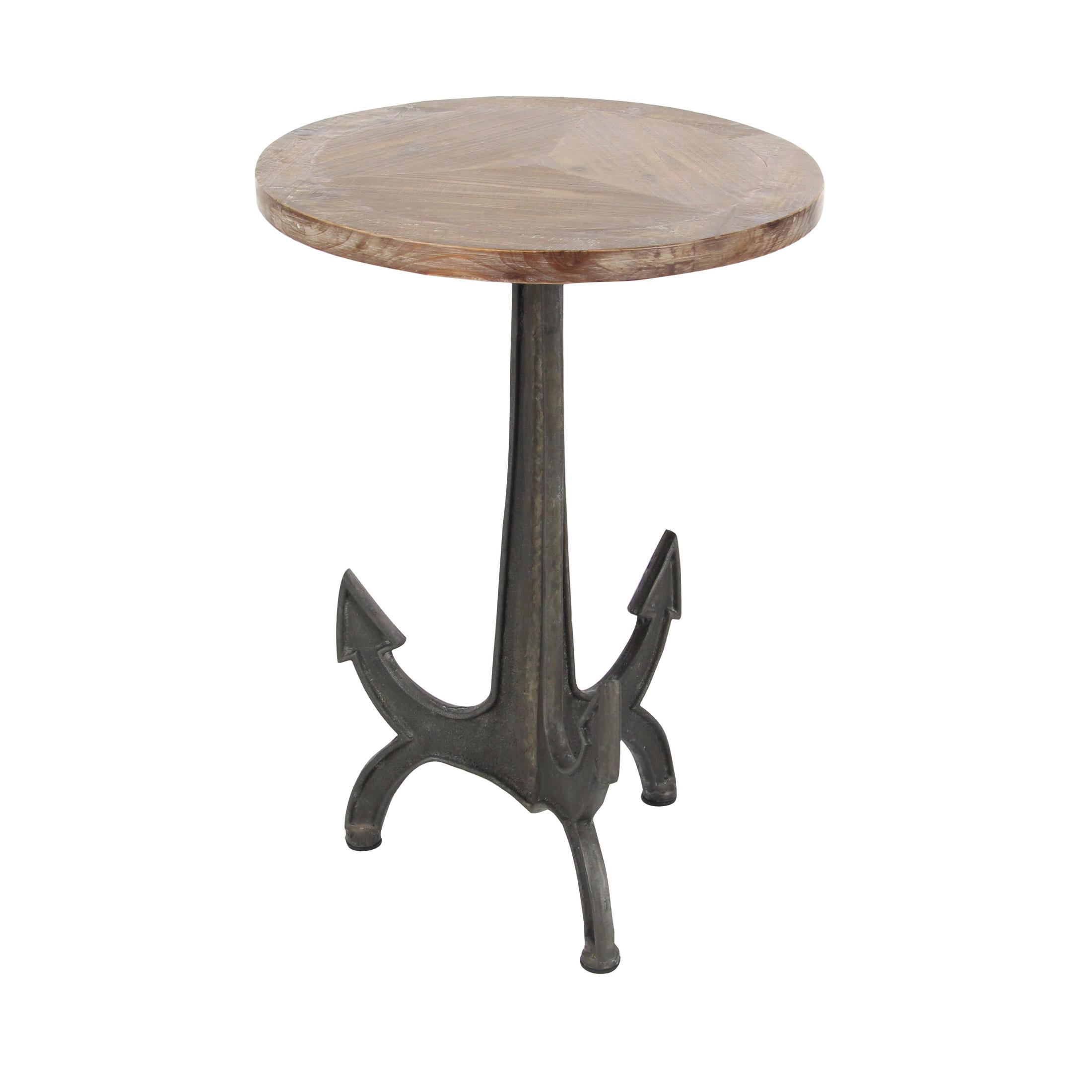 DecMode 18" x 26" Black Metal Anchor Accent Table with Brown Wood Top, 1-Piece