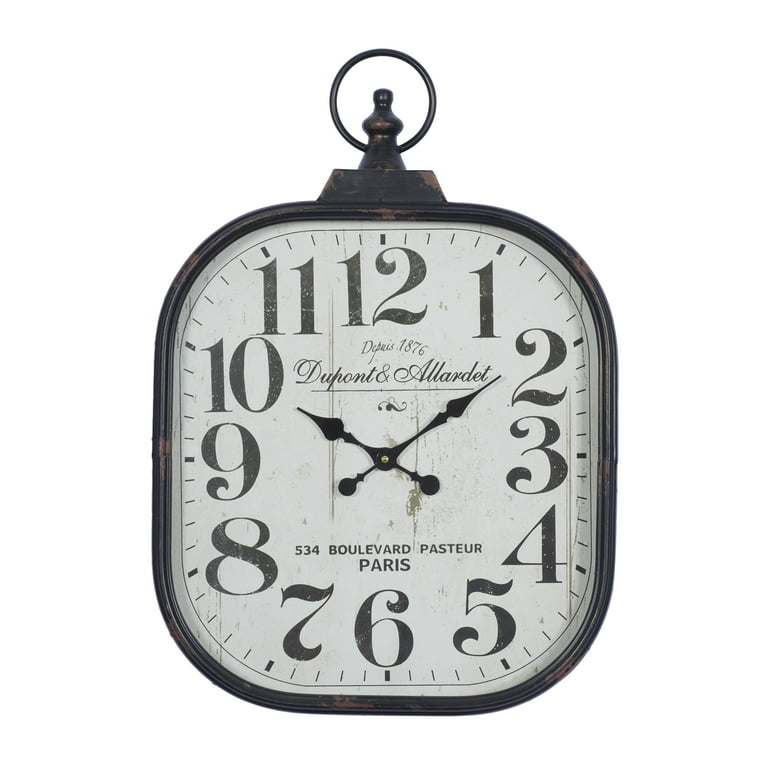 DecMode 18 x 26 Black Metal Distressed Pocket Watch Style Wall Clock with  Ring Finial 