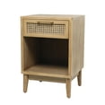 thumbnail image 1 of DecMode 18" x 26" Light Brown Wood 1 Drawer and 1 Cubby Shelf Accent Table with Beige Rattan Drawer and Gold Handle, 1-Piece, 1 of 14