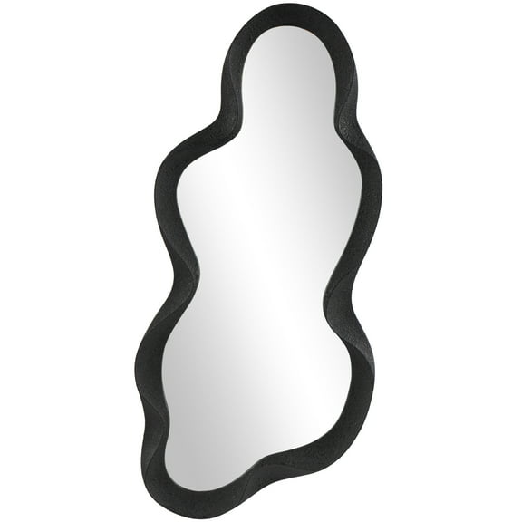 DecMode 18" x 39" Black Wavy Abstract Wall Mirror with Dimensional Frame