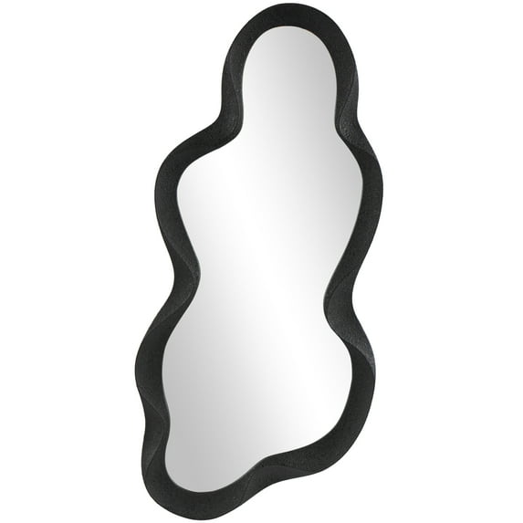 DecMode 18" x 39" Black Wavy Abstract Wall Mirror with Dimensional Frame