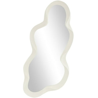DecMode 18" x 39" White Wavy Wall Mirror with Dimensional Frame
